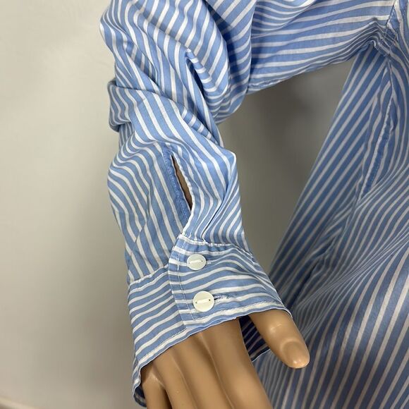 Pure DKNY Striped White And Blue Hi-Low Hem Button Up Tunic Top Size M - Picture 2 of 9